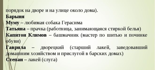 Герои рассказа “муму” тургенева: характеристика, описание в таблице (список)